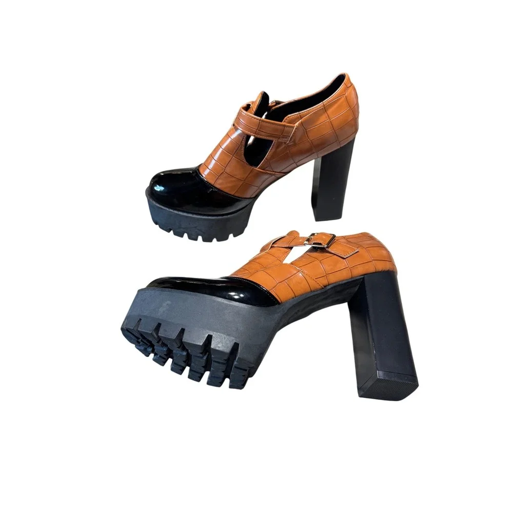 Y2K Chunky Platform Mary Jane Heels Womens EU 41 US 10 Croc Lug Sole Goth Grunge